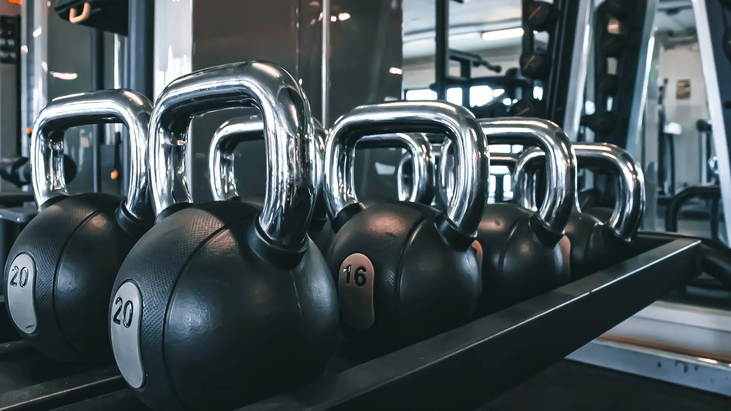Kettlebells on the gym floor