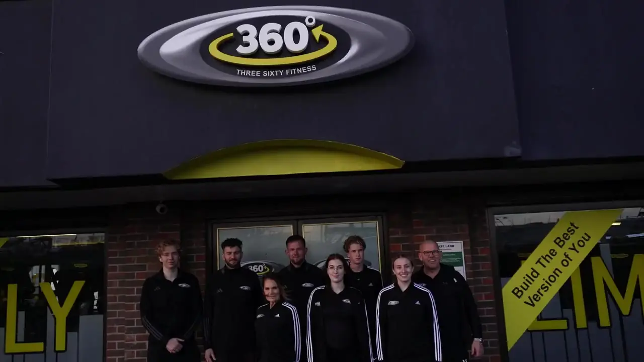 The Three Sixty Fitness team lined up outside the gym